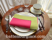 Multicolored Hemstitch Diner Napkin. Pink Peacock & Mellow Green - Click Image to Close